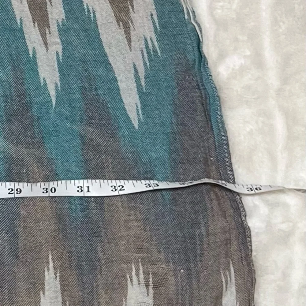 Ikat Boho Teal Brown Cream Fall Spring Tassel Scarf Travel Lightweight Semisheer